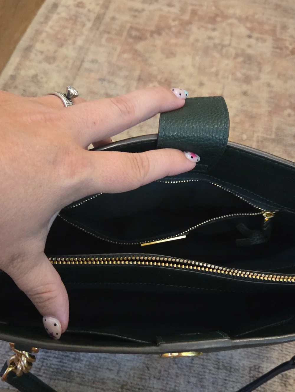 Tory Burch Dark Green Pebbled Leather Chain Shoulder Bag